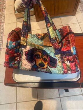 Bag Overnight Colorful Quilted Multicolor Dog-Print